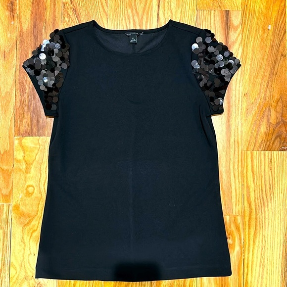 Ann Taylor Knit Top with sequined sleeves - Picture 1 of 4